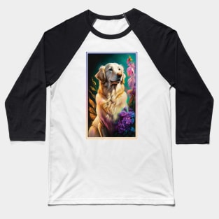 Golden Retriever Dog Vibrant Tropical Flower Tall Digital Oil Painting Portrait 3 Baseball T-Shirt